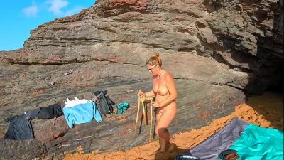 Busty Blonde Amateur Milf Naked On Public Beach And Gives Blowjob