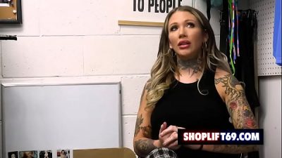 Hot shoplifter milf Ava Stone fucked by dirty cop after cavity search in the backroom